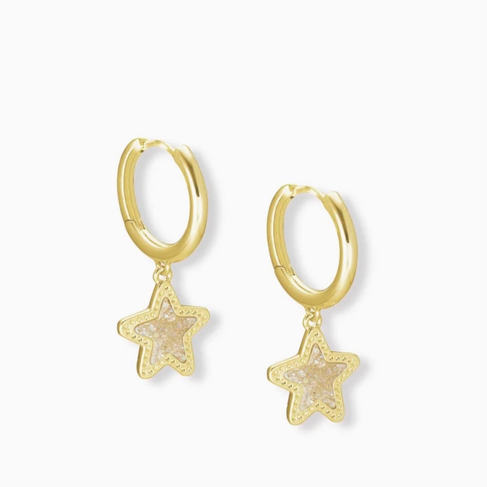 Kendra Scott Jae Star Gold Huggie Iridescent Drusy